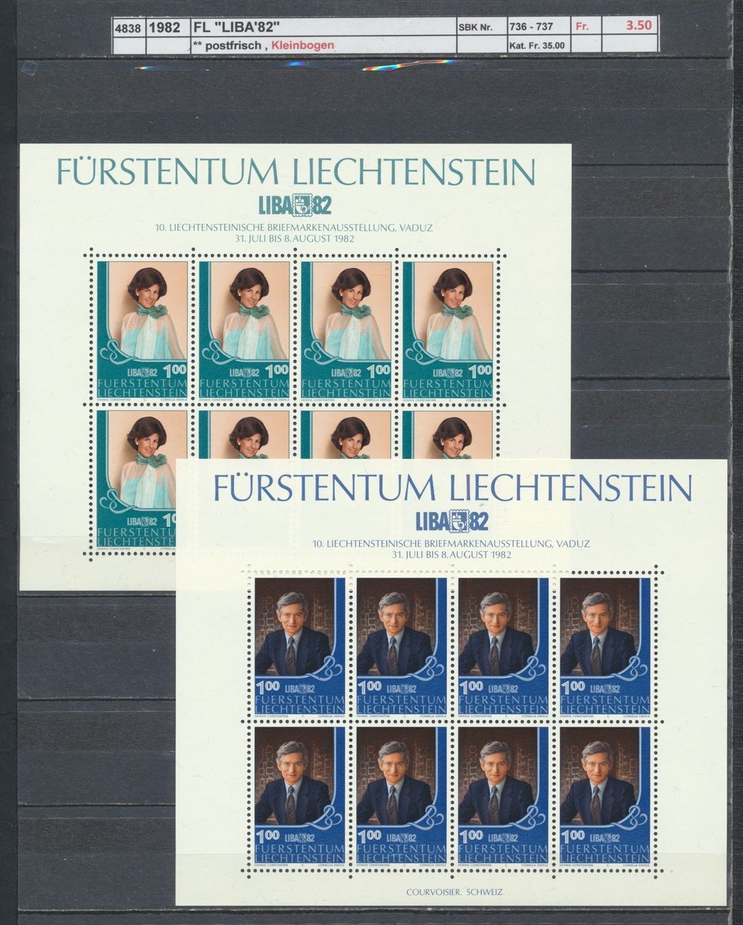 Tous les timbres: 1982 FL, "LIBA '82", Kleinbogen, ** postfrisch – Neuf (Voir description) à Winterthur par Zupogeru