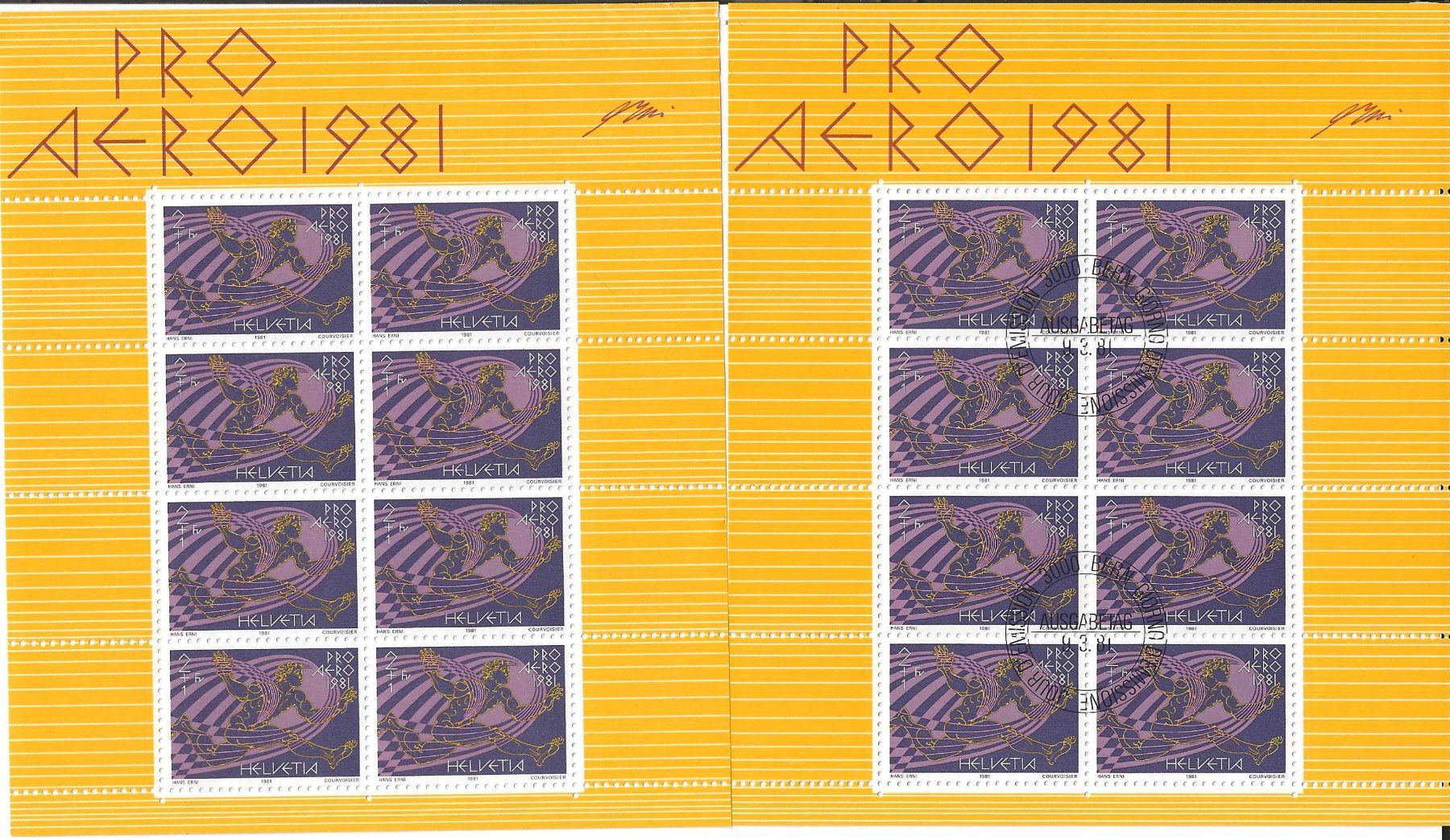 Tous les timbres: 2 Kleinbogen Pro Aero 1981 – D'occasion à Zürich par Philacat11