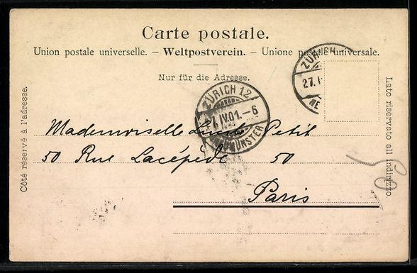 Ansichtskarten: AK Zürich, Waldhaus Dolder, 1901 – Gebraucht aus Berlin von bartko-reher 1