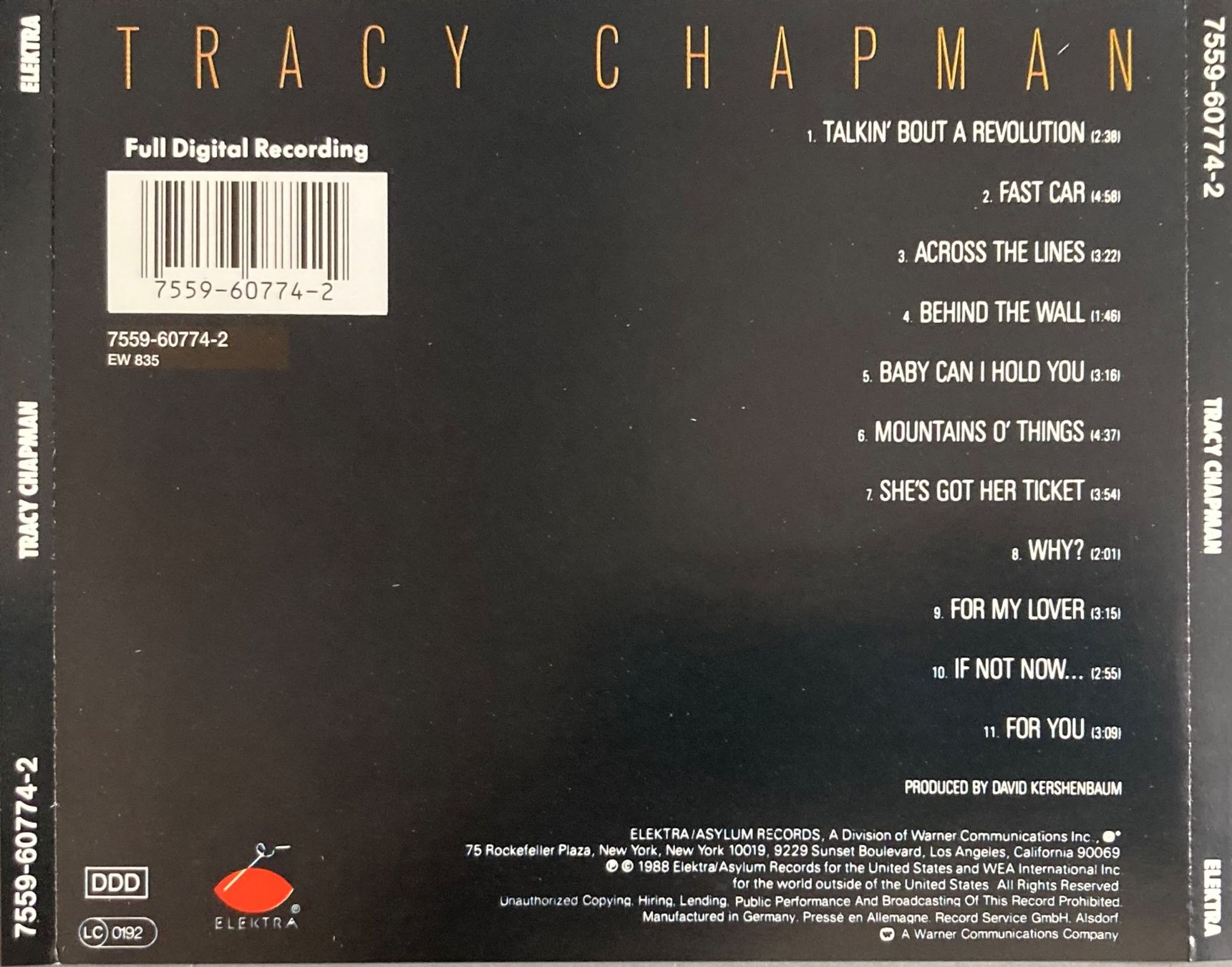 CD: TRACY CHAPMAN - TRACY CHAPMAN – Usato da Poliez-Pittet venduto da Newtown-Records 2