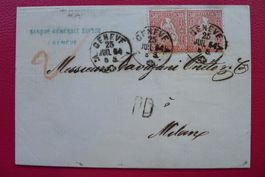 1864: Nr.33 (2x!!) von GENEVE nach MILANO, sauberer Beleg.