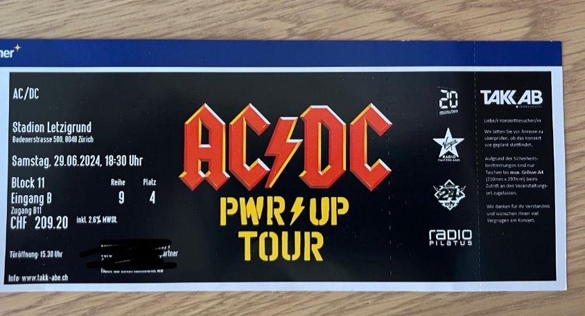 1 AC/DC Ticket Power Tour, 29.06 (Sitzplatz, Block 11). | Kaufen auf ...
