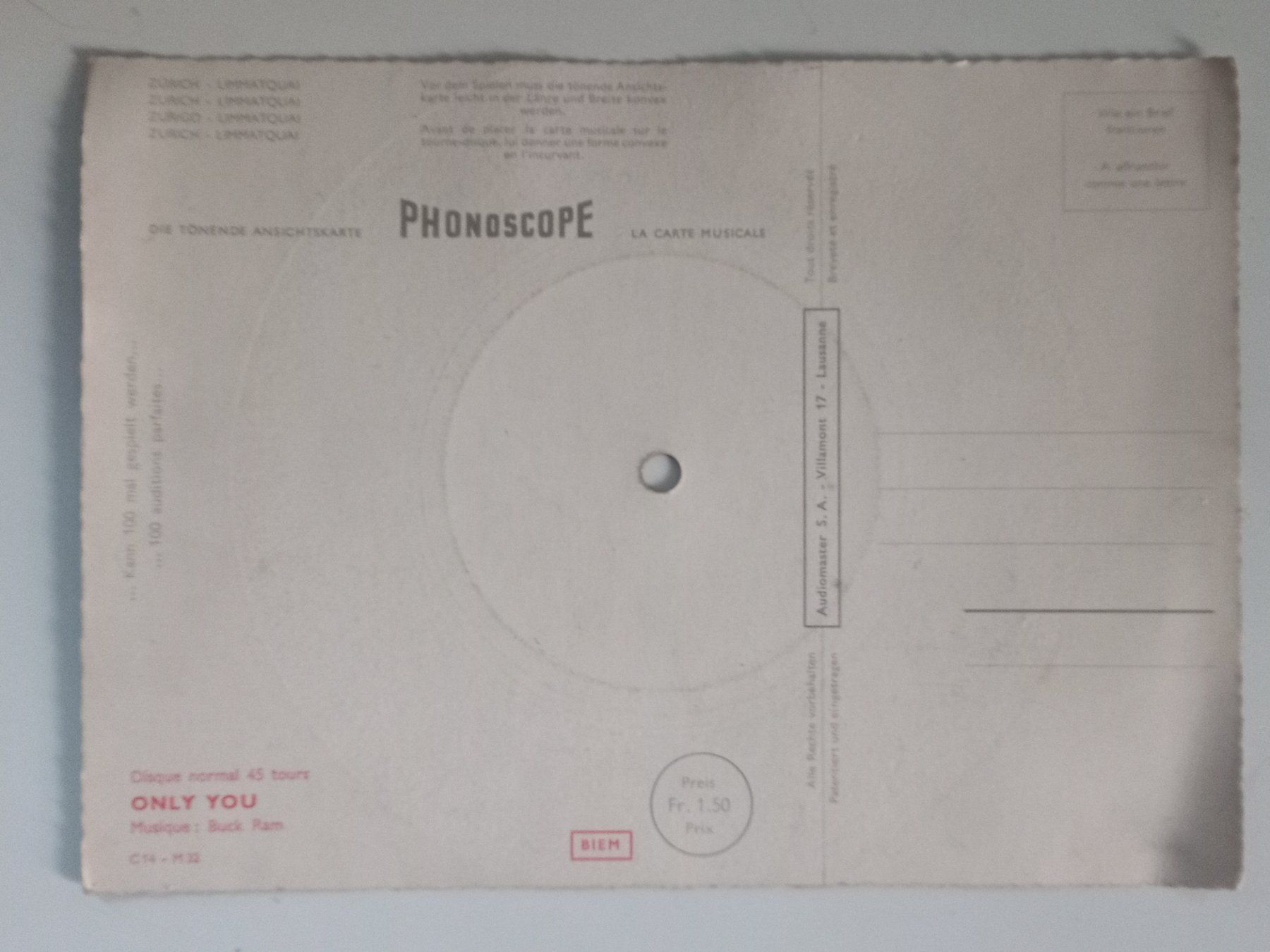 Cartoline postali: Die Tönende Ansichtskarte Phonoscope 45er Single – Usato da Zürich venduto da edi_c2m6 4