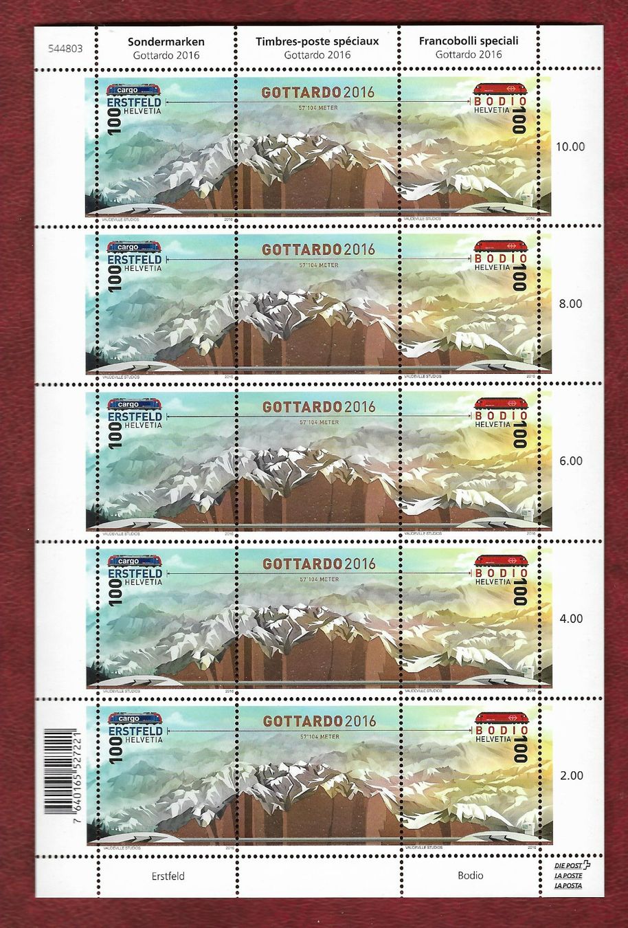 Tutti i francobolli: 2016 ZIERBOGEN GOTTARDO POSTFR.** SBK 40 FR. – Nuovo (secondo la descrizione) da Buttikon SZ venduto da stamps08
