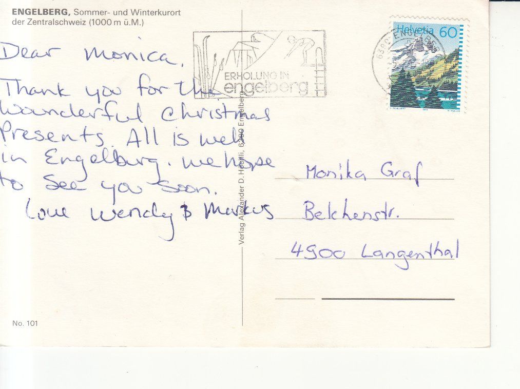 Cartoline postali: Engelberg 1993 – Usato da Bürglen TG venduto da StampGraf 1