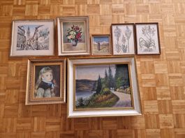 7 Stk. alte Bilder, in alten Bilderrahmen