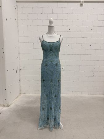 Elegantes Abendkleid Blau mit Perlen & Pailletten - Gr. 36