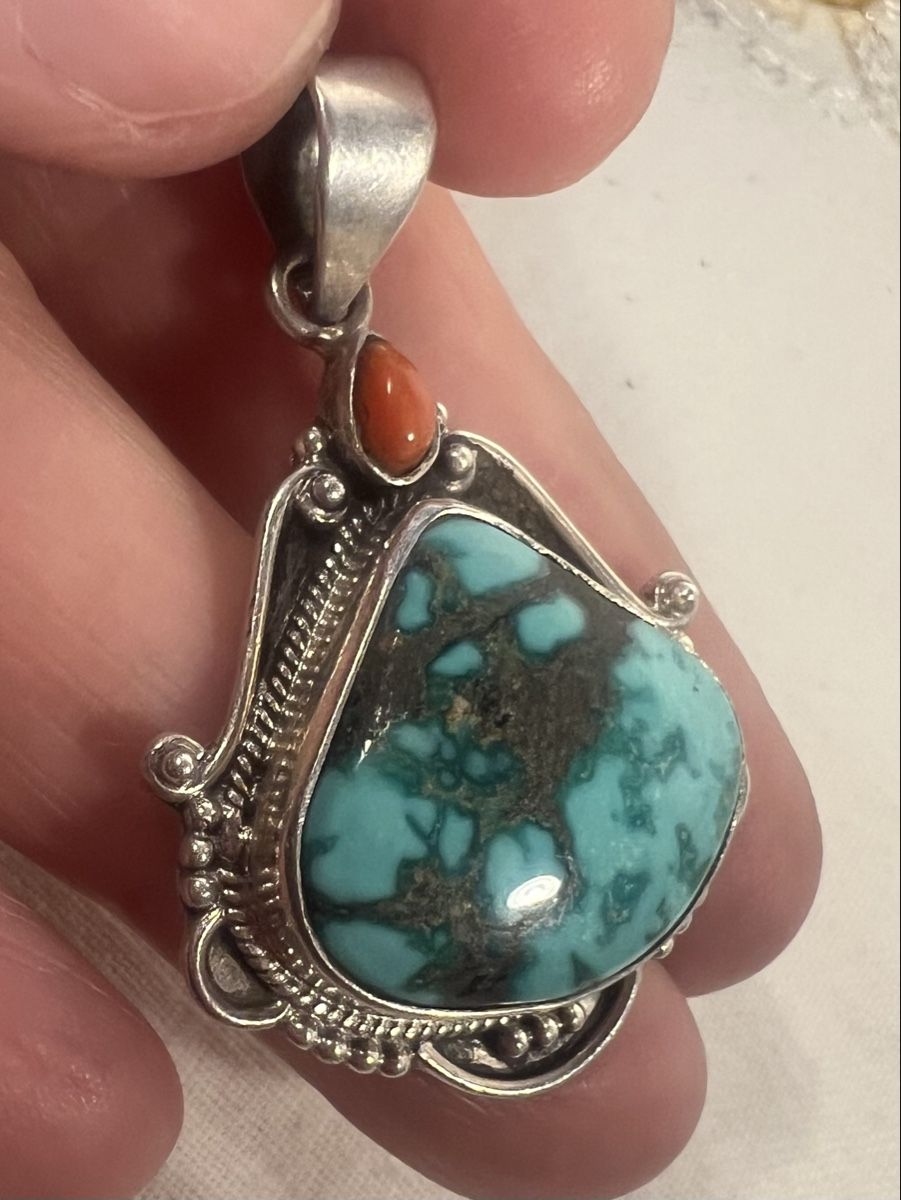 Ciondoli: Splendide pendentif ethnique en argent 925, turquoise corail – Usato da Genève venduto da DELIRBEADS 6