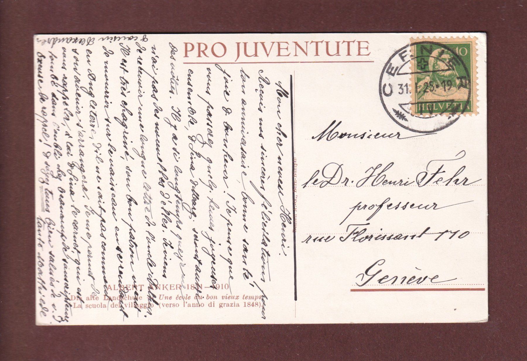 Ansichtskarten: PRO JUVENTUTE - A. Anker - 1925 – Gebraucht aus Pully von nicecards 1
