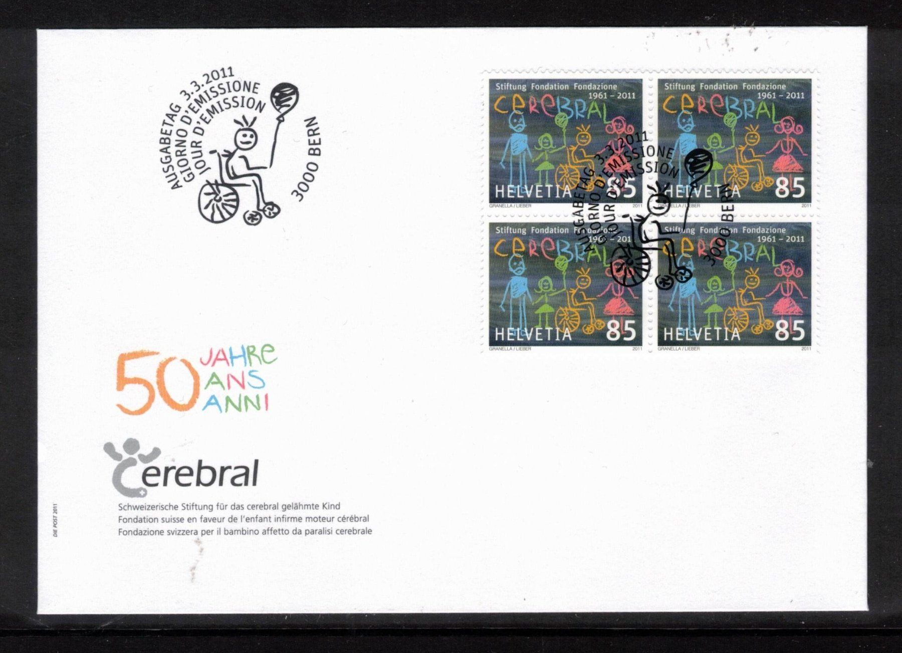 Tutti i francobolli: 2011 FDC 4er Cerebral  aus ABO – Usato da Rheinau venduto da loxis