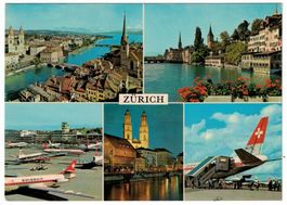 Zürich, Mehrbilderkarte mit Flughafen Kloten um 1980