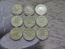 9 x 1/2 Fr. 1934-1946-1958-1960-1961-2x1962-1963-1964