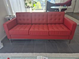 Dreisitzer Leder-Sofa dunkelrot NEUWERTIG
