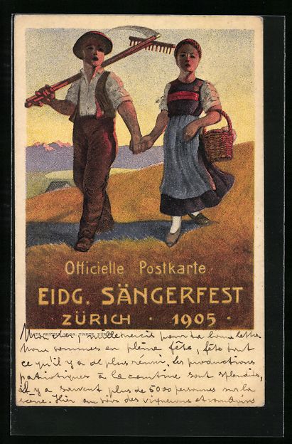 Cartoline postali: Zürich, Eidg. Sängerfest 1905, Bauern  – Usato da Berlin venduto da bartko-reher