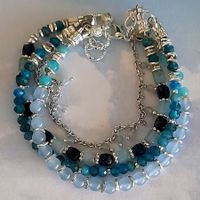 Edelstein-Armband, vierfach, Silber, Lapislazuli, Aquamarin