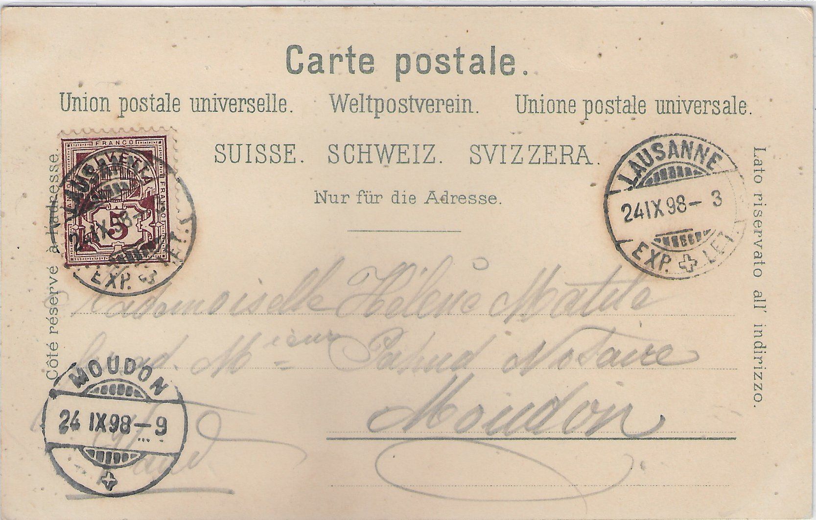 Cartoline postali: Souvenir de Lausanne - Litho 1898 – Usato da Ettingen venduto da Kartenplanet 1