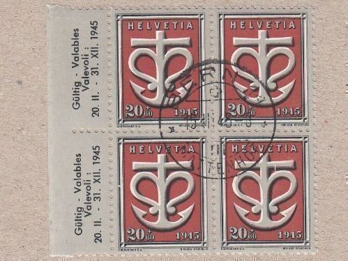 Alle Briefmarken: SBK W20 4er-Block, ST Bern 14, 15.03.45 – Gebraucht aus Bürglen TG von StampGraf