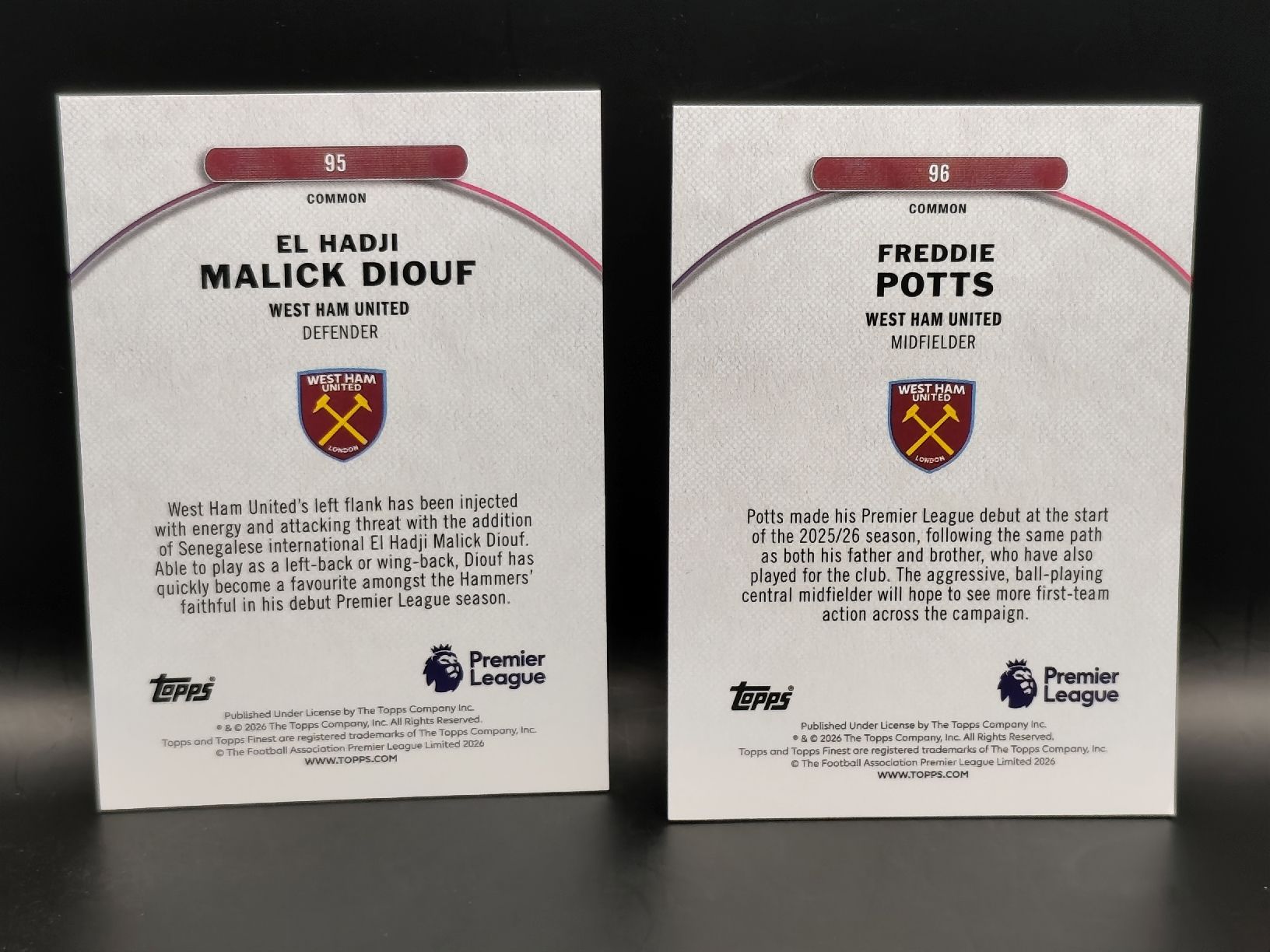 Topps Cartes à collectionner: 2x West Ham United Karten - Topps Finest EPL – D'occasion à Ostermundigen par DaCards 1