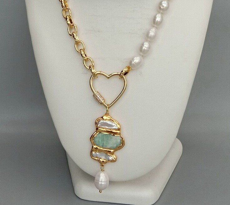 Catenine: Lua Herz Amazonit Perlen Halskette Perle Biwa 48 cm Collier – Nuovo (secondo la descrizione) da Prilly venduto da ilyria73 5