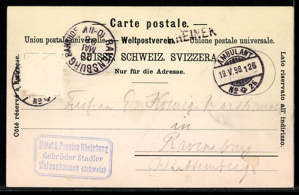 Cartoline postali: Litho Walzenhausen, Kirche, Hotel Rheinb – Usato da Berlin venduto da bartko-reher 1