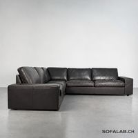 Ecksofa aus echtem Stierleder, Tabakbraun
