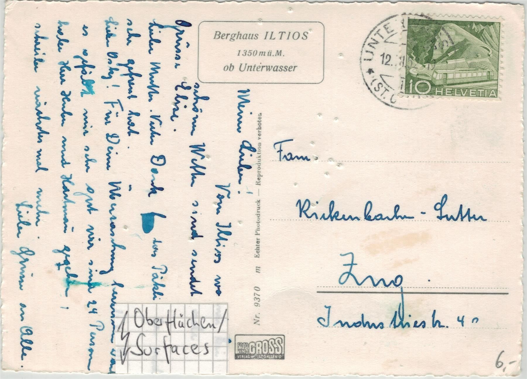 Cartoline postali: SG 182 Skigelände ILTIOS 1952 GF – Usato da Fribourg venduto da philafri 1