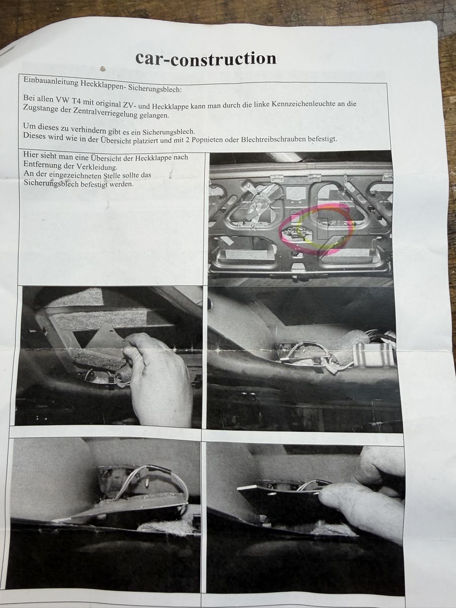 VW Autres accessoires p. véhicule: VW T4 Einbruchsschutz Heckklappe Camper Bus – Neuf (Voir description) à Engelburg par igetnocow 1