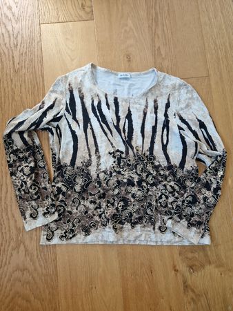 Herbstliches Shirt Gr. 38/40 Langarm Zebra-Print beige braun