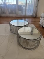 Couchtisch Set rund Metall silber Spiegelplatte gebraucht