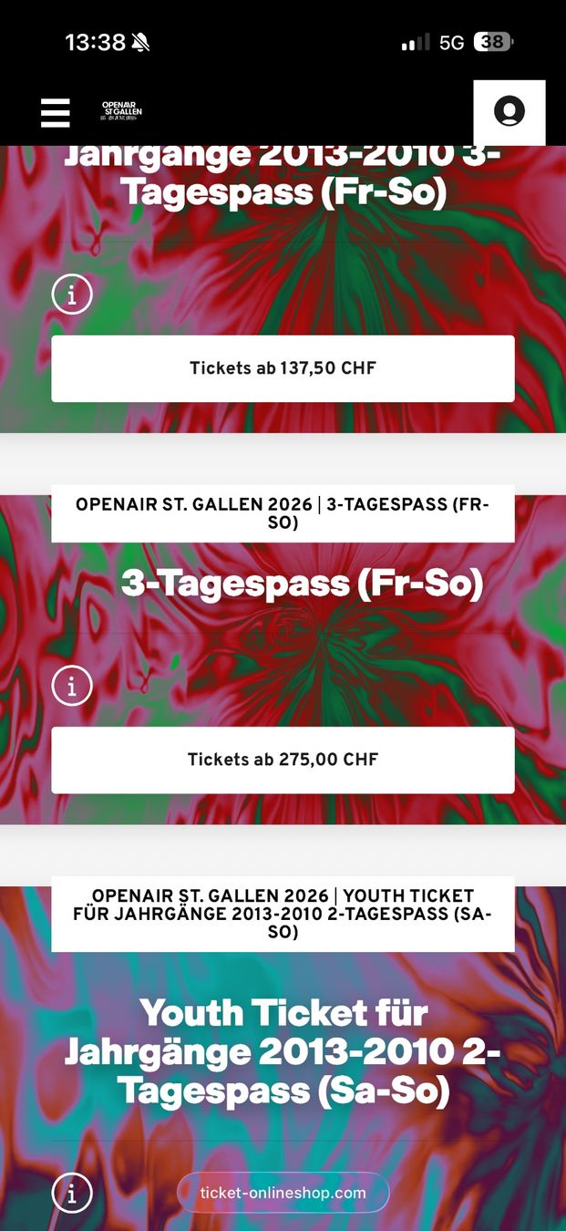 Biglietti: 1x 3-Tages Openair St. Gallen Ticket – Nuovo e nell'imballaggio originale da Winterthur venduto da stefanWe