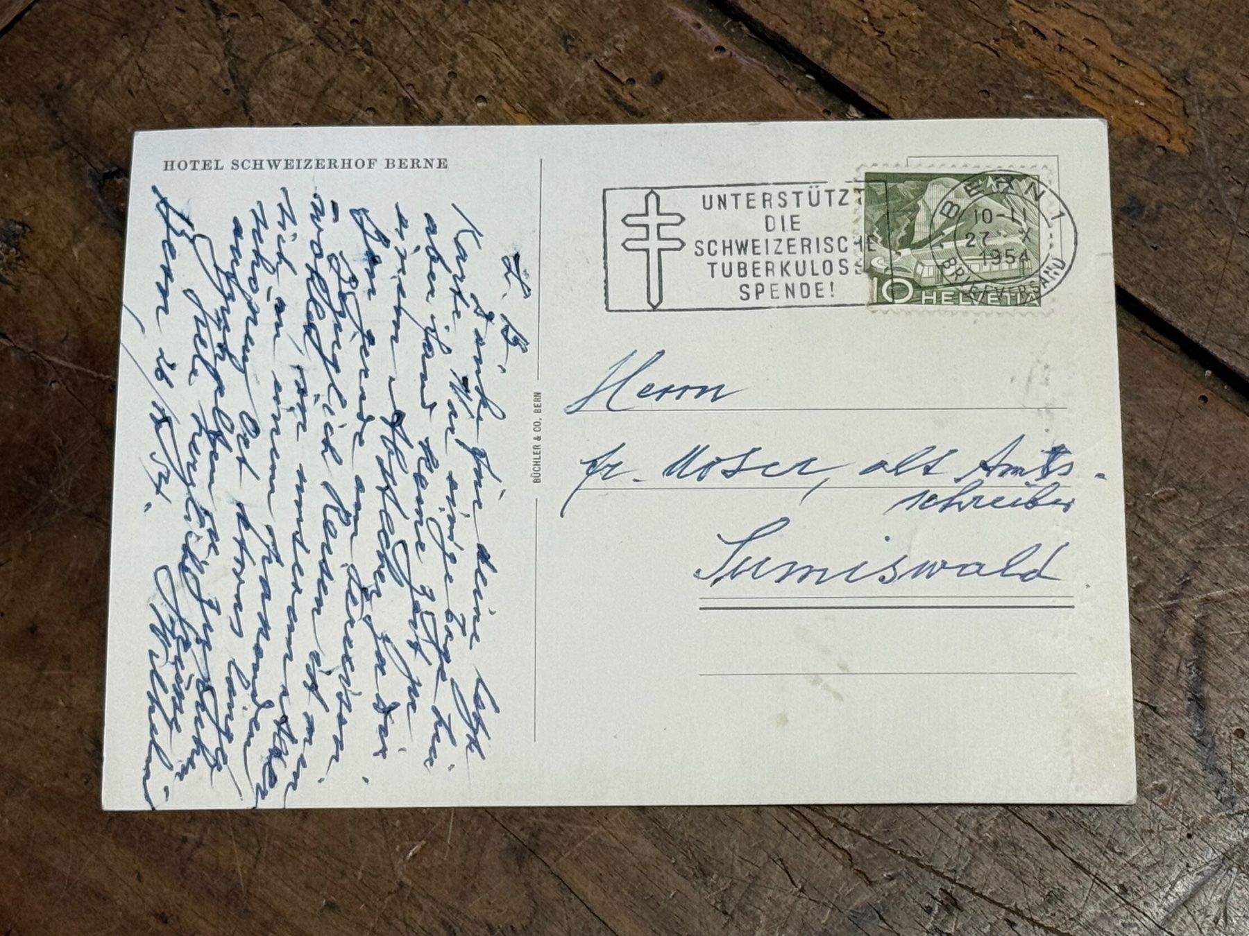 Cartoline postali: 1954 Hotel Schweizerhof Bern Bahnhof – Usato da Bern venduto da Jwpm66 1