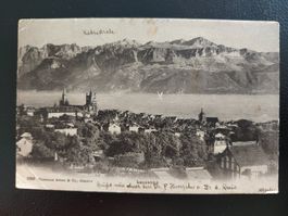 Cour Lausanne gestempelt 1911mit See und Bergen