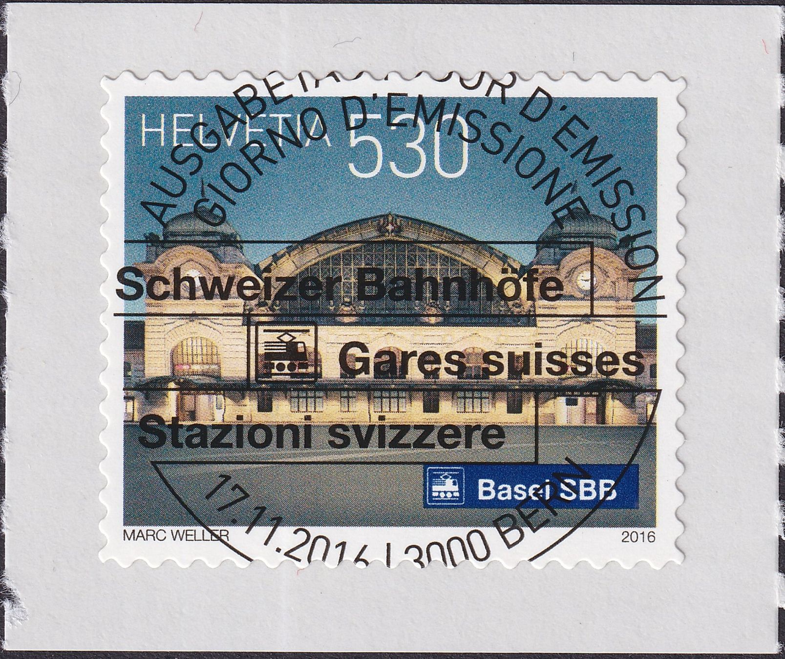 Tutti i francobolli: 2016, Nr.1615 "BAHNHÖFE" Höchstwert m. Ersttags-Voll-Stempel – Usato da Sursee venduto da Luzernerraute