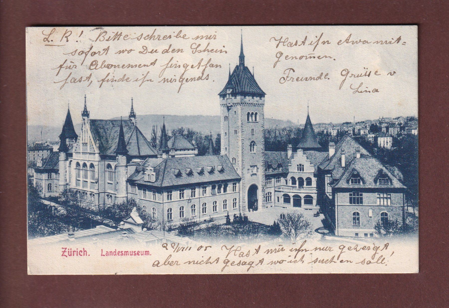 Cartoline postali: ZÜRICH - Landesmuseum - 1905 – Usato da Pully venduto da nicecards