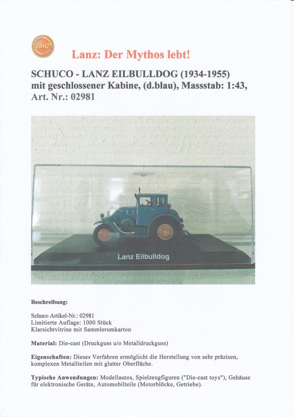 Schuco Kit di modellismo & Modellini statici: Lanz: Der Mythos lebt! – Nuovo (secondo la descrizione) da Nendeln venduto da hgh_672q 1