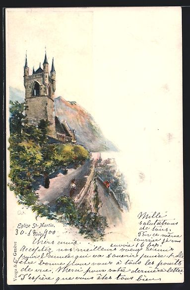 Cartoline postali: AK Vevey, Eglise St. Martin, 1900 – Usato da Berlin venduto da bartko-reher
