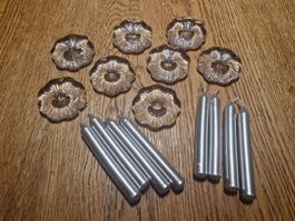 8 Glas Kerzenhalter Blumenform und 8 silberne Kerzen