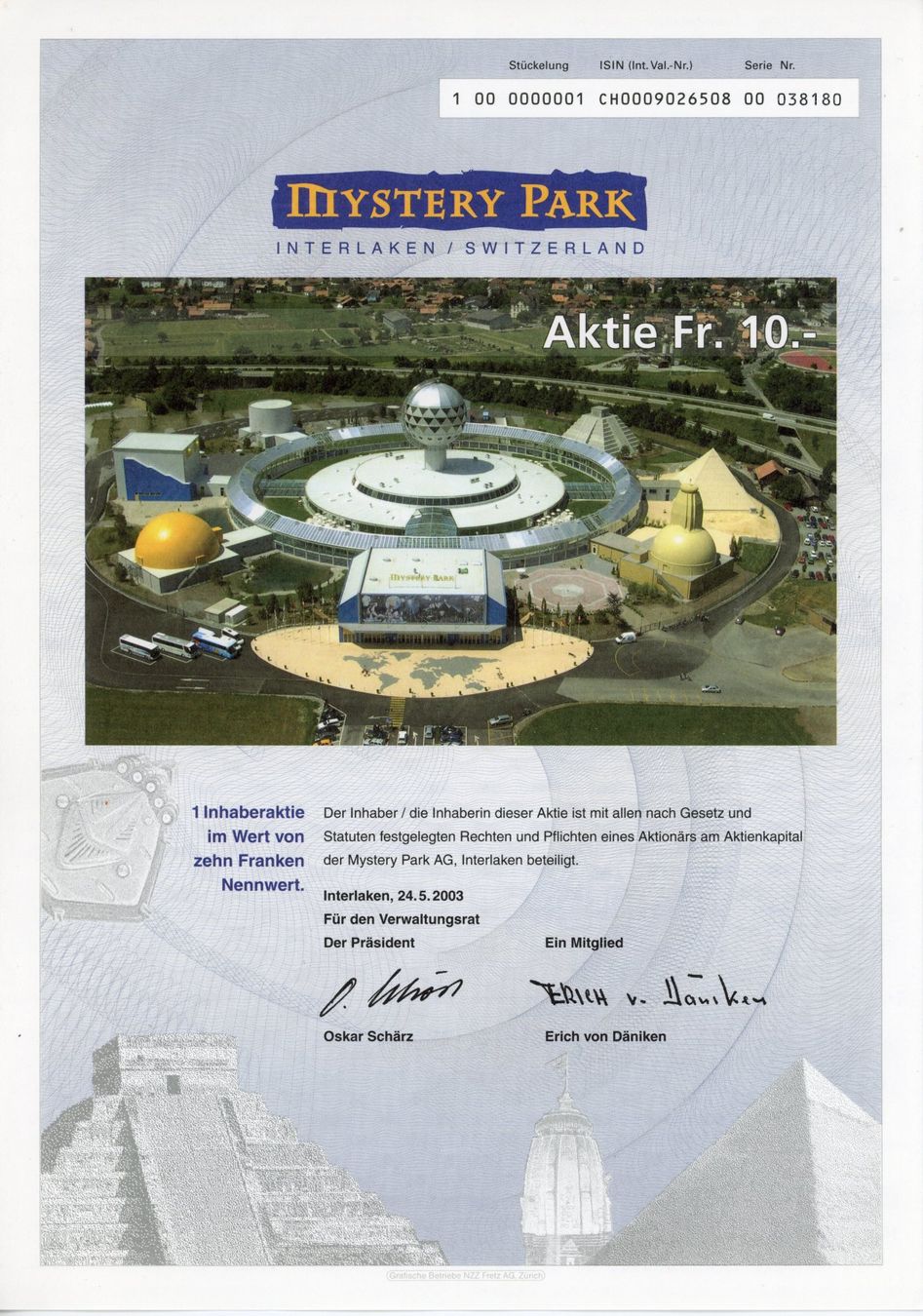 Documenti: Aktie Mystery Park Interlaken 2003 – Usato da Wald ZH venduto da Mci