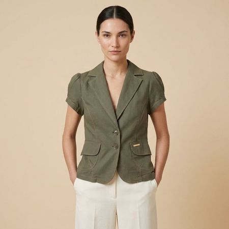 YK2 Specchio Fashion Veste 100% Lin Kaki T. 42