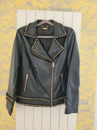italienische Vegane Lederjacke Damen Grösse 40 Schwarz, NEU