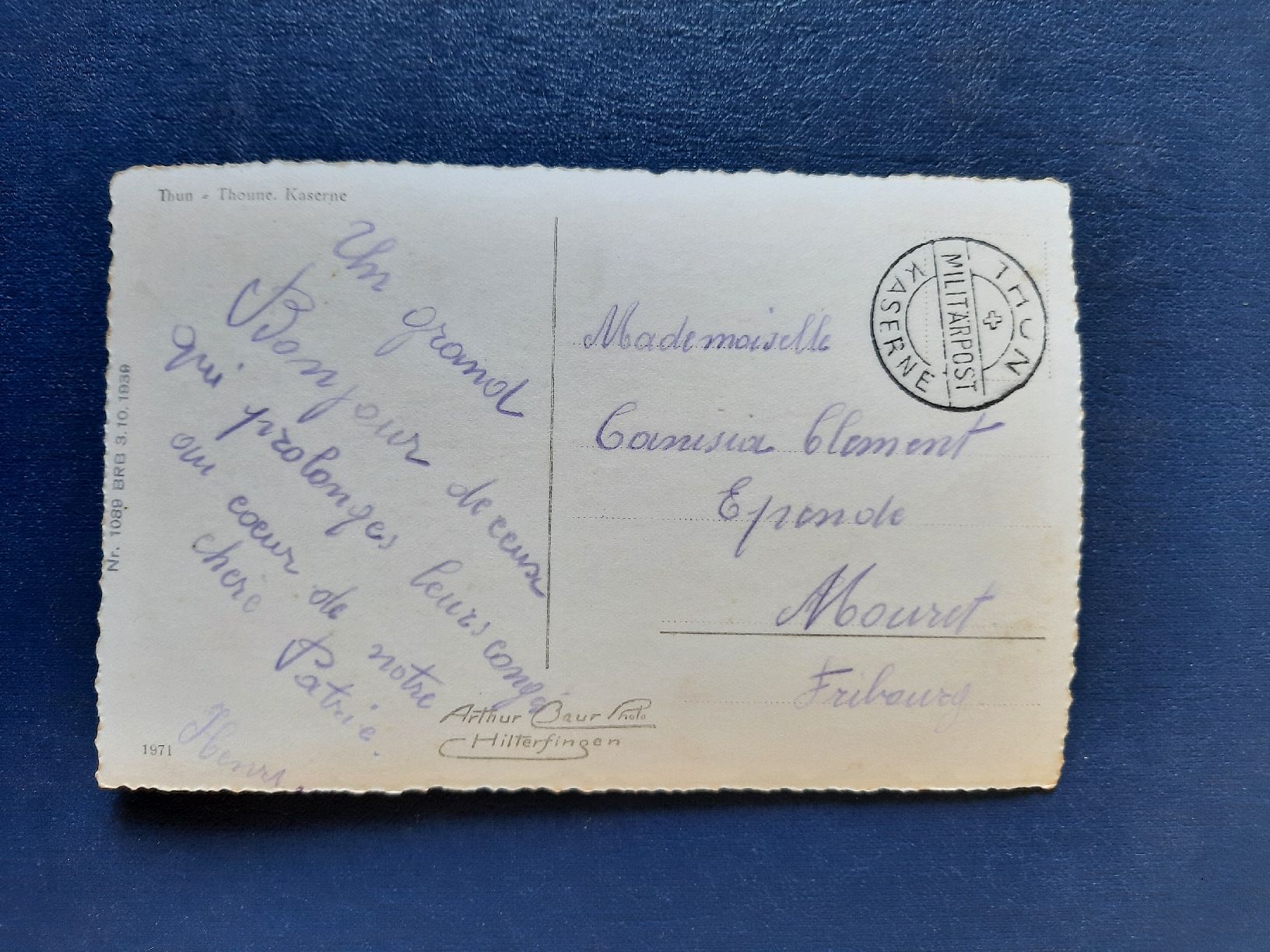 Cartoline postali: Ansichtskarte Thun Kaserne, gest. Feldpost  – Usato da Marly venduto da neu-adlerauge65 1