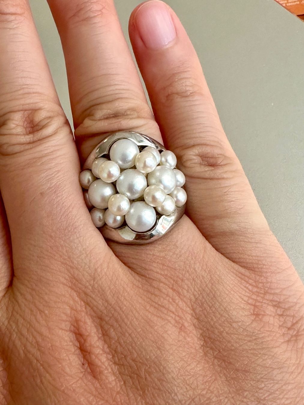Anelli: Vintage 925er Silber Ring mit echten Perlen: 56-57 – Usato da Onex venduto da Antiqueshow 2