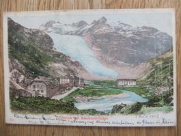 Lithografie Gletsch mit Rhonegletscher 1.08.1902