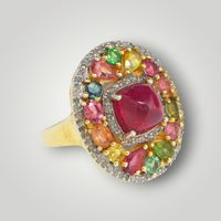 Ring Bague with big ruby, tourmaline & diamonds 🎁