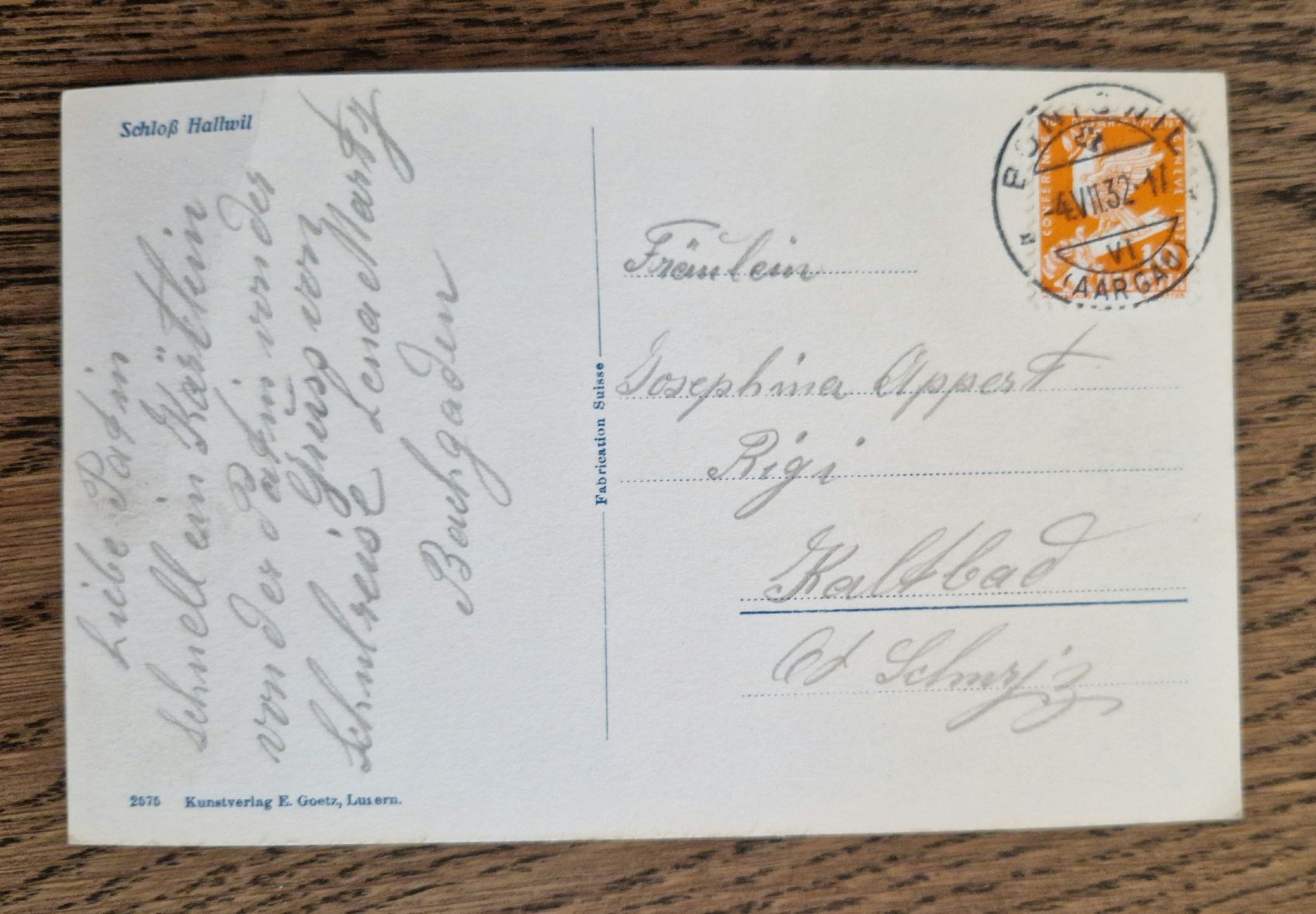 Ansichtskarten: AK Schloss Hallwil 1932 – Gebraucht aus Ebikon von Donar50 1