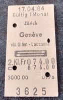 Billette Schweiz Zürich Genève 2. Kl. 3625