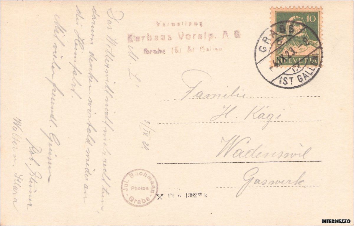 Cartoline postali: Grabs SG // 1923 Voralpsee – Usato da Basel venduto da intermezzo12 1