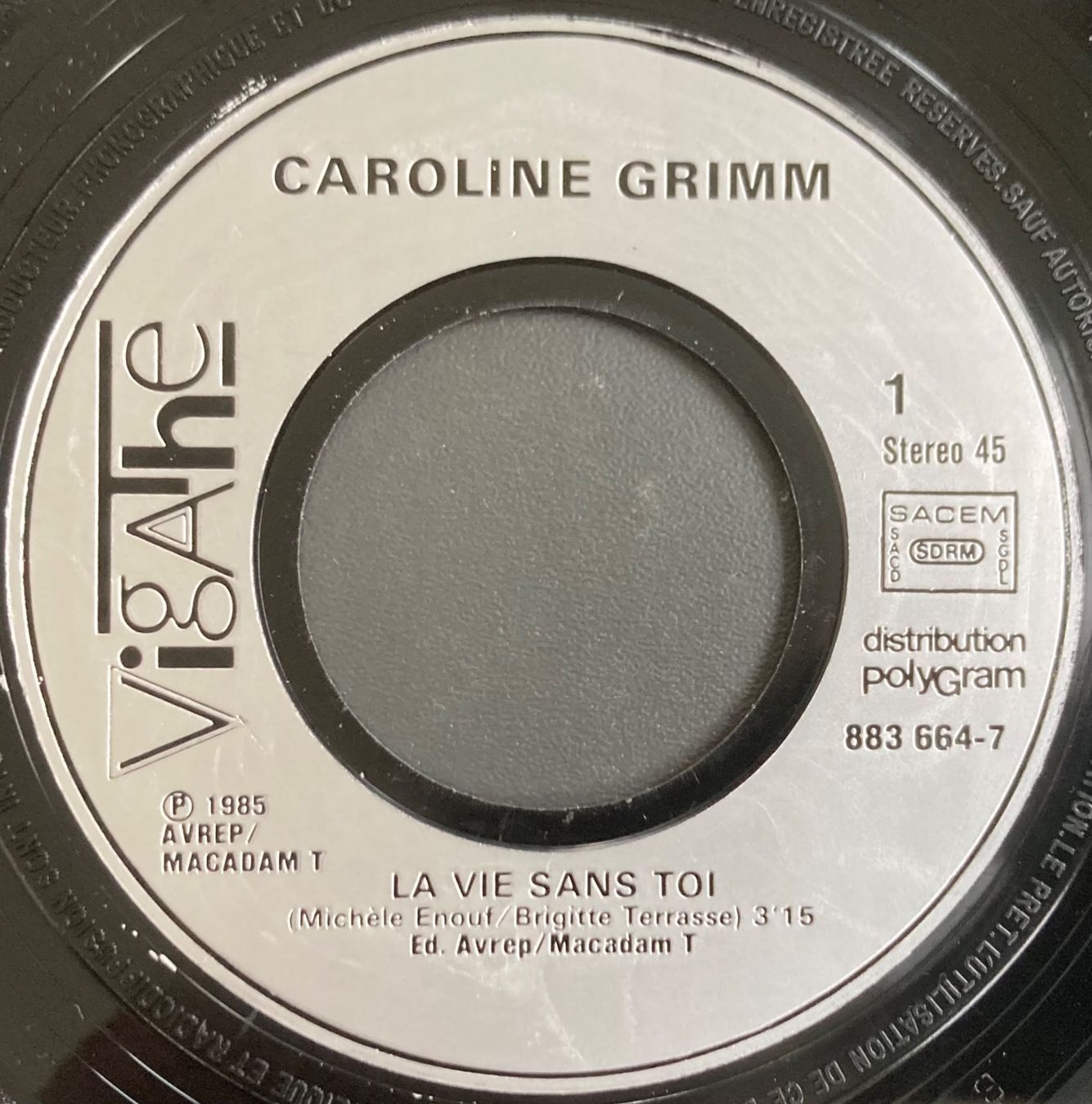 Dischi in vinile: CAROLINE GRIMM - LA VIE SANS TOI – Usato da Poliez-Pittet venduto da Newtown-Records 2