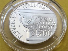 ITALIA ** 500 Lire Silbermünze Quinto Oraziano 1993 PP