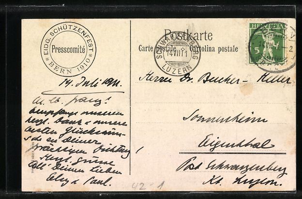 Cartoline postali: Bern, Eidg. Schützenfest 1910, Schweize – Usato da Berlin venduto da bartko-reher 1